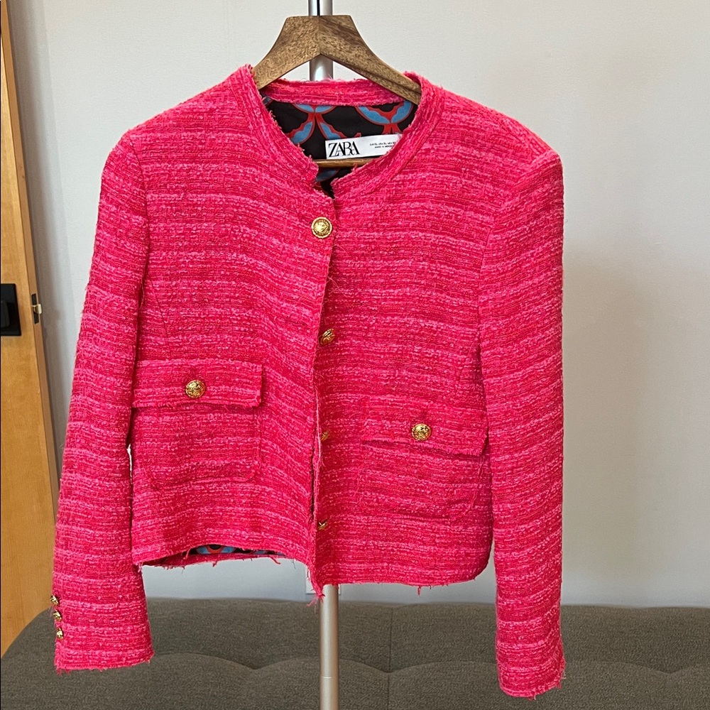 Zara Vibrant Pink Tweed Blazer